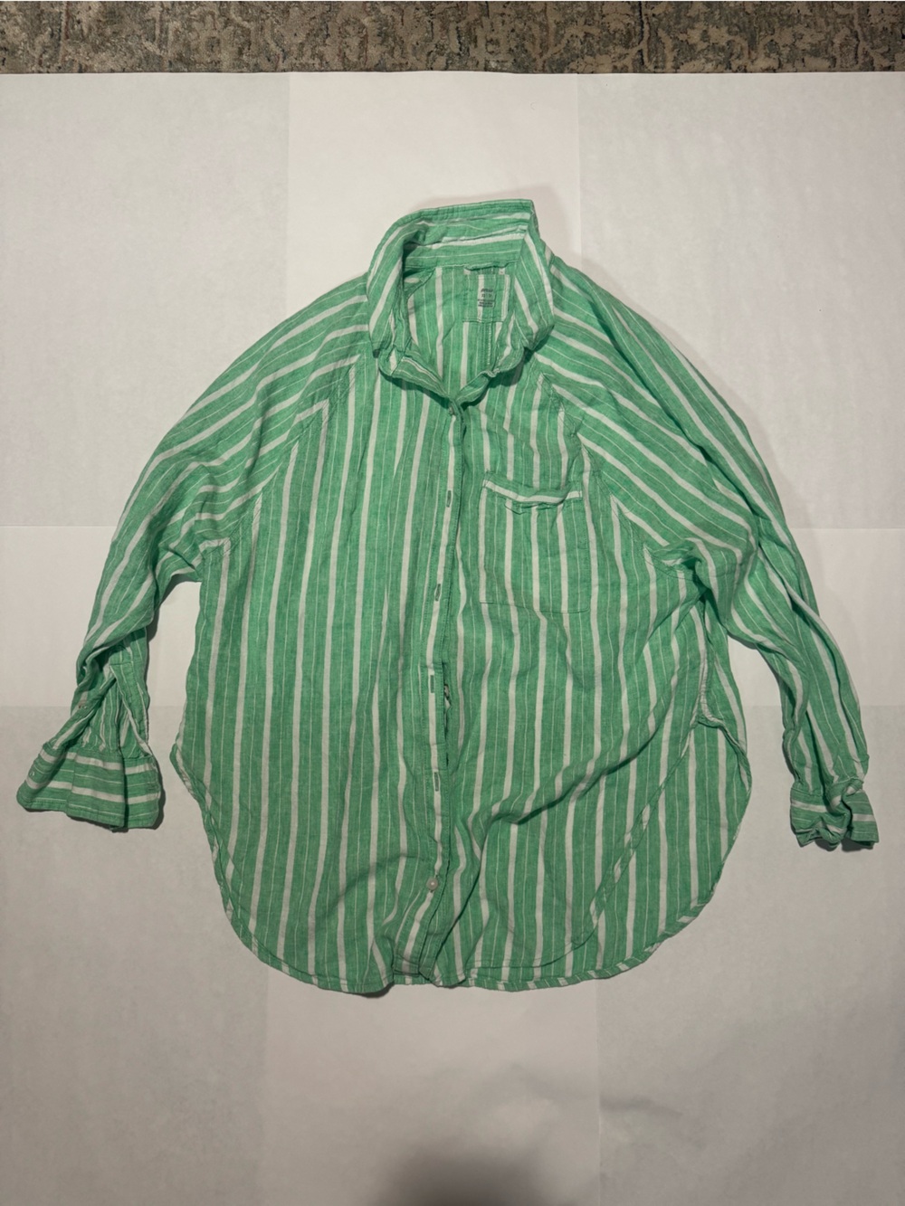 aerie Green and White Striped Button-Down Shirt
